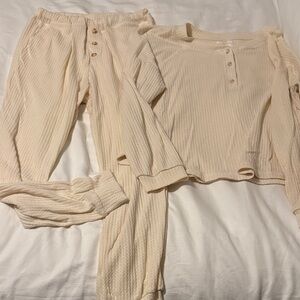 Mine Cream Ribbed Lounge Set